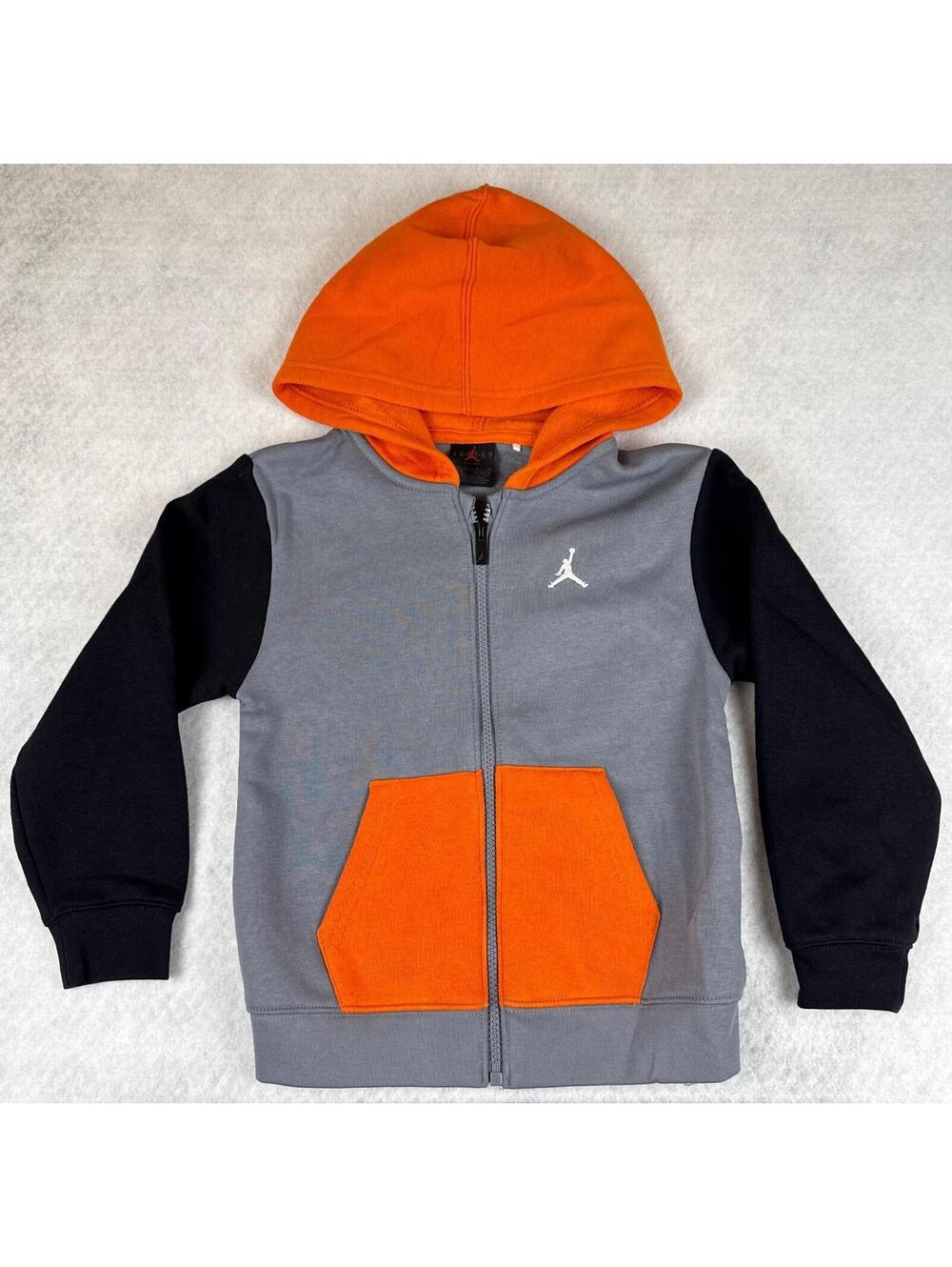 Jordan Youth Size 6 Black Gray Orange 2 Piece Fleece Hoodie Tracksuit Set NWT
